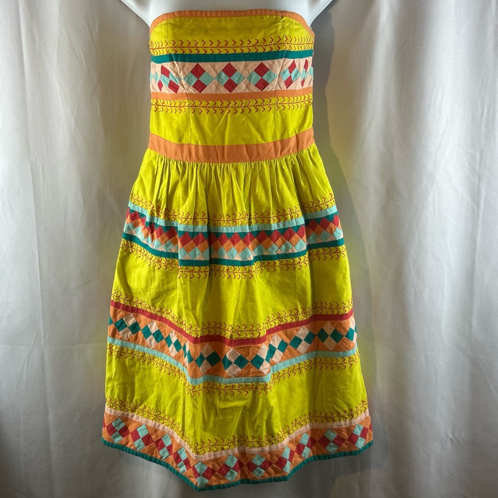 Leifsdottir strapless cotton embellished dress pockets S